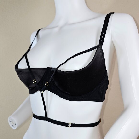 Hustler Sloan Black Open Cup Strappy Balconette Bra, Size US 8 - Picture 2 of 7